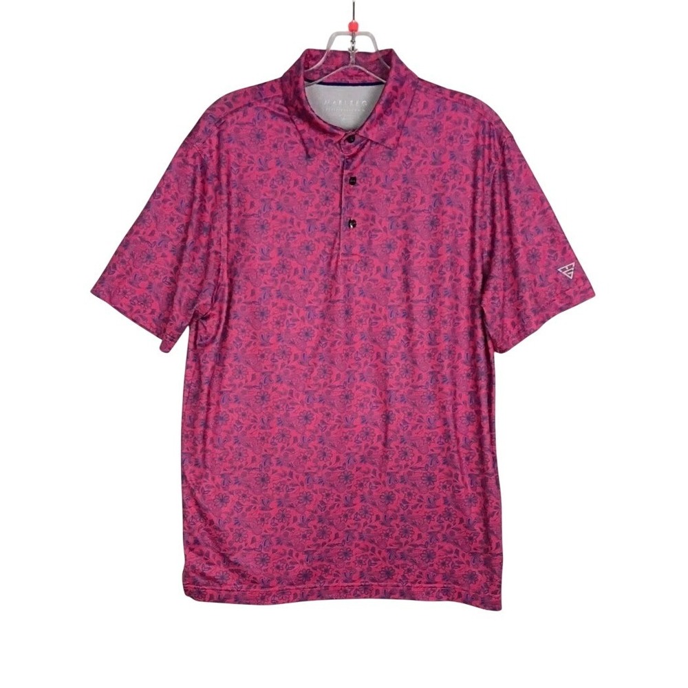Maelreg Polo Shirt Mens Pink Floral Golf Performance Paisely Stretch Sz‎ S